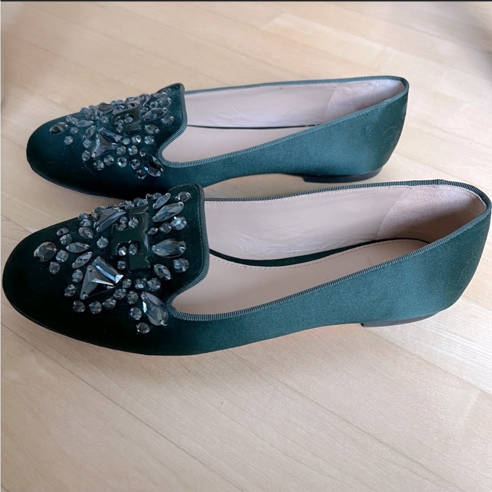 Tory Burch Emerald Green bedazzled loafers